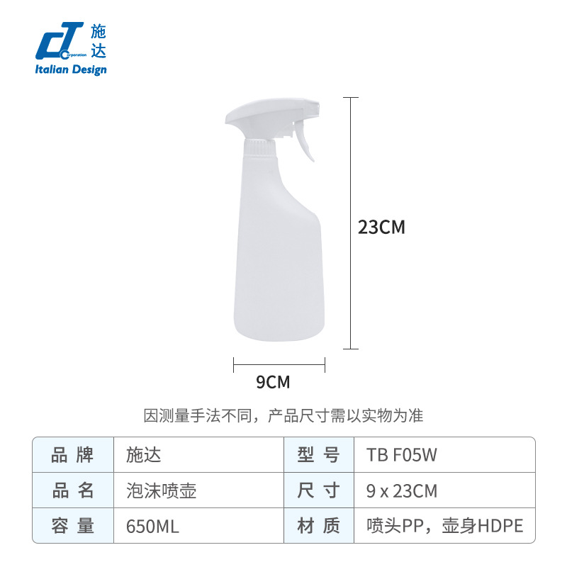 Shida espuma alcohol, resistencia a ácidos y álcalis, resistencia al aceite, podredumbre, desinfección, boquilla de color, boquilla, cuerpo de botella, regado, regadera de flores, limpieza, limpieza