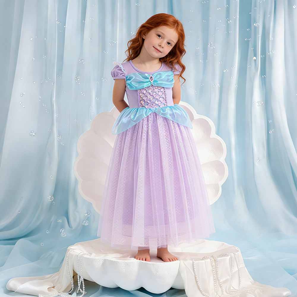 Vestido de princesa sirena con lentejuelas para niñas, ropa infantil, nuevo estilo, vestido de manga corta a la moda para bebé, vestido de cumpleaños