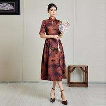 桑蚕丝印花面料复古盘扣改良旗袍来料贴牌旗袍加工