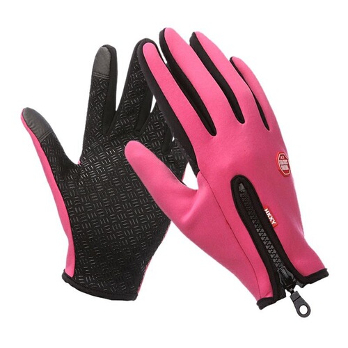 Men and Women Touch Screen Winter Cold and Windproof Zipper Fleece Anti-Slip Silicone Gloves for Outdoor Hiking and Cycling