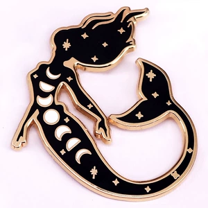 Universe mermaid hard enamel pin moon phase fantasy creature badge