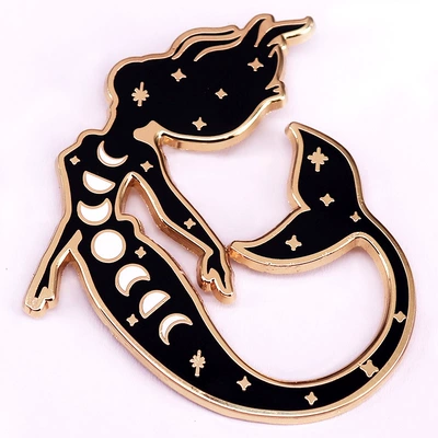Universe mermaid hard enamel pin moon phase fantasy creature badge