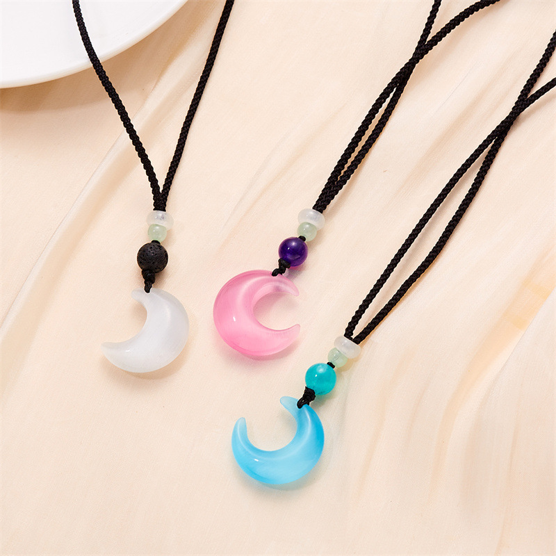 Simple Style Moon Opal Plating Couple Pendant Necklace display picture 2