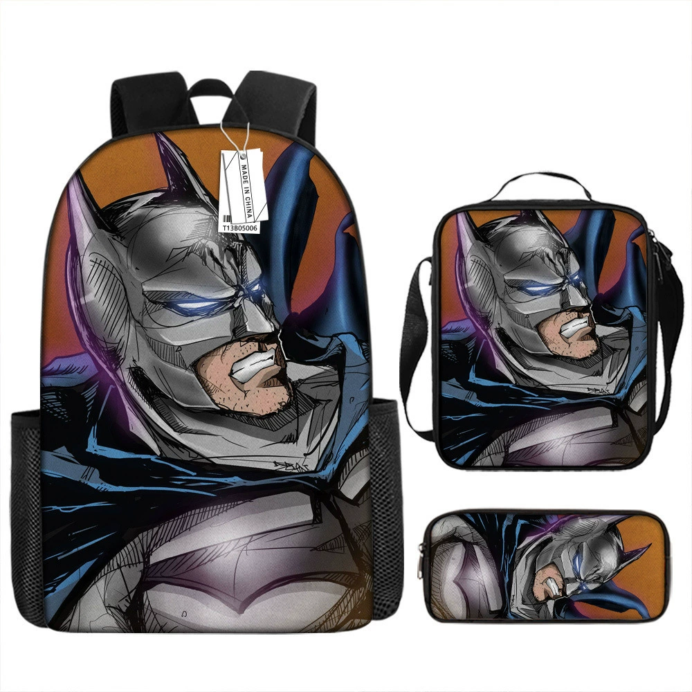 (Cross-border trading), cartoon backpack, school bag for elementary school students, pencil case, set, Batman, 3 piece set