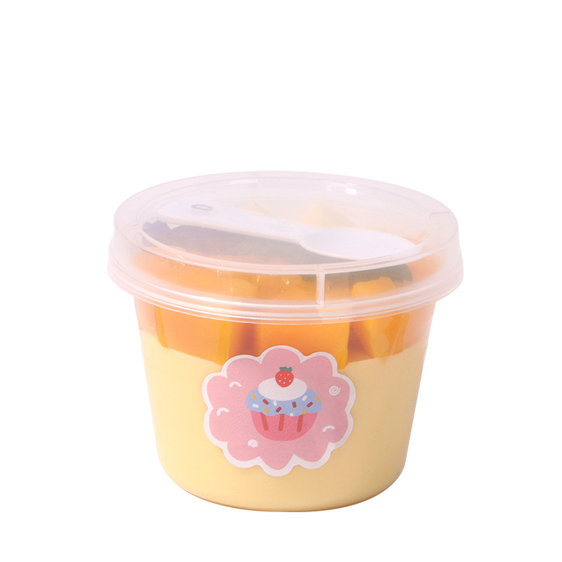 Taza de leche de doble cuero desechable con cubierta con cuchara Taza de pudín resistente a altas temperaturas Taza de plástico gelatina de leche congelada extracción de yogur