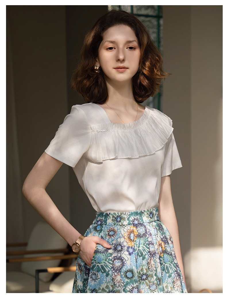 GraceChic GraceChic European Fashion Patchwork Ruffled Lace Top For Women 2025 Summer New Stylish White Versatile Youthful Blouse_voghion.com