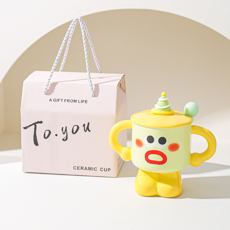 Taza de cerámica de payaso creativo con cubierta con cuchara taza de marca de taza de dormitorio de niñas taza de agua doméstica regalo de vacaciones amigos