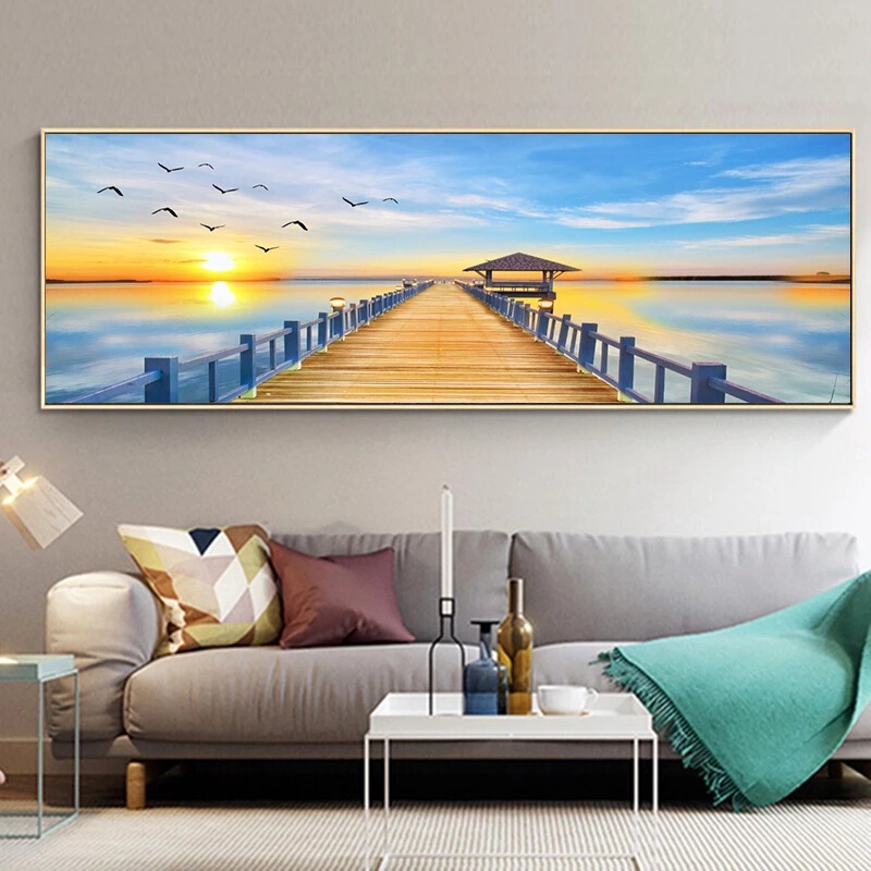 HD spray painting oil painting decorative painting single sunset sea deck painting hotel home B & B bedside sofa hanging painting