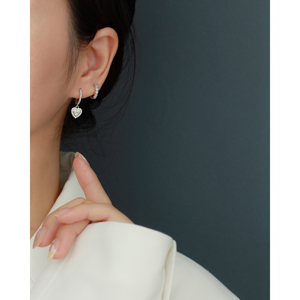 925 Sterling Silver Ear Needle Material 1 Pair Silver Heart Shape Zircon Electroplating 18K Real Gold Plated Platinum Plated Earrings