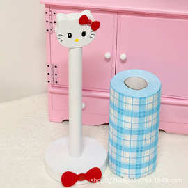 新款可爱卡通小猫纸巾架保鲜膜厨房纸巾架加高卷筒实木高颜值