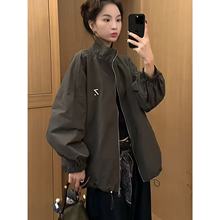 欧货立领外套女2025秋装新款时尚百搭休闲宽松大版棒球服夹克上衣
