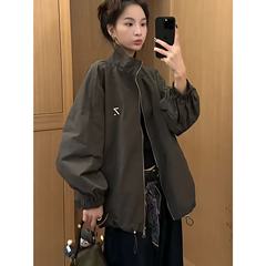 欧货立领外套女2025秋装新款时尚百搭休闲宽松大版棒球服夹克上衣