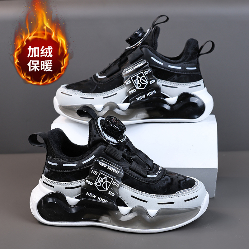 Zapatos de algodón, dos zapatos deportivos de invierno cálidos de algodón, zapatos de papá con hebilla giratoria para hombres, nuevos niños grandes 2024 niñas y niños más terciopelo