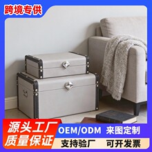 跨境专供箱型复古皮质收纳箱客厅边柜储物盒轻奢风家居收纳好物