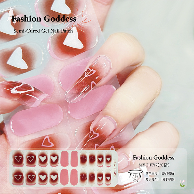Cross-Border Gel Nail Stickers Waterproof and Long-Lasting Uv Semi-Cured Nail Decals Plaid Full-Stick Nail Decorations