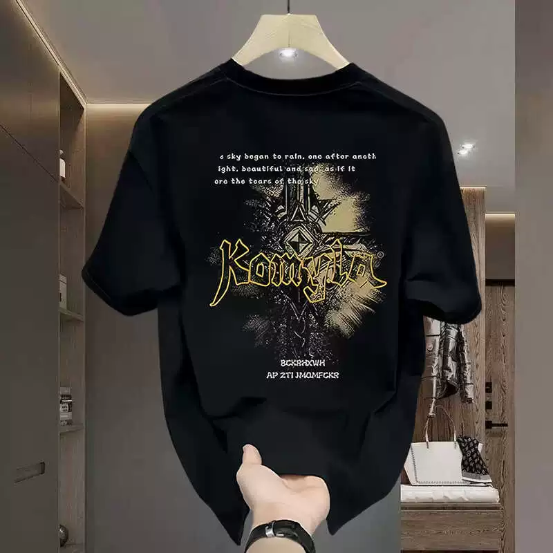 Новая летняя тяжелая футболка из чистого хлопка с принтом, модная брендовая футболка с короткими рукавами, мужская повседневная американская красивая свободная футболка