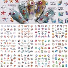 跨境新款美甲大张水印贴纸海洋水母海星水印大张指甲贴批发nail