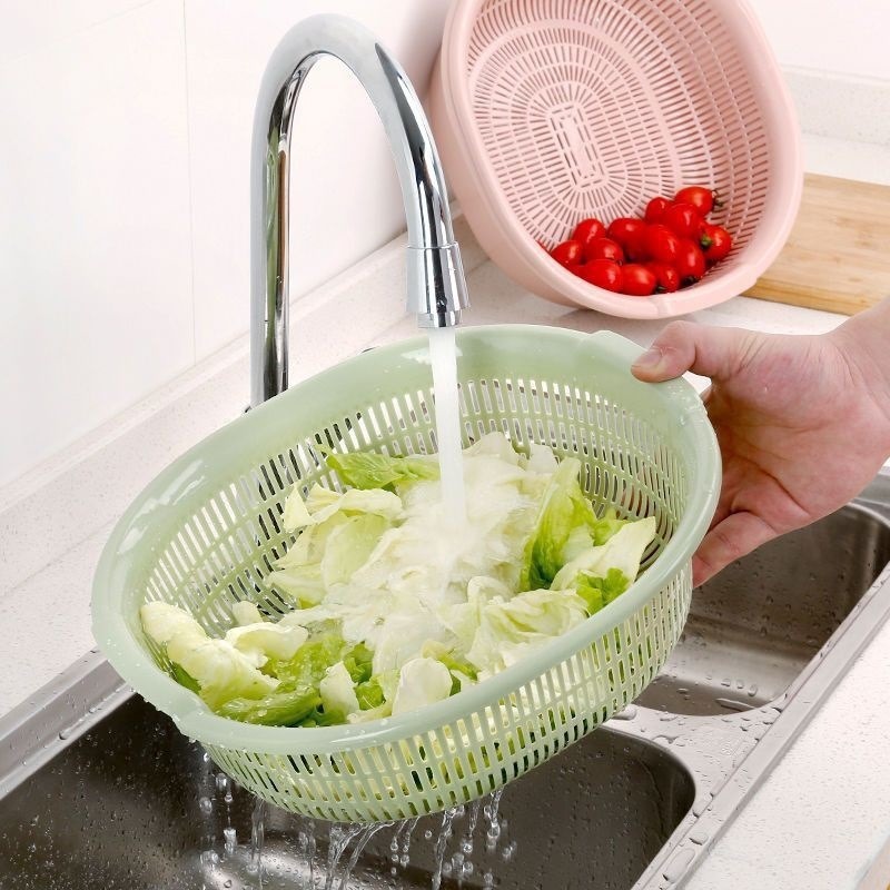 Lavabo de verduras Lavado de arroz Cesta de drenaje Cocina doméstica Sala de estar Tamiz de plástico de doble capa Cesta de lavado de verduras Cesta de filtro de frutas de lavado