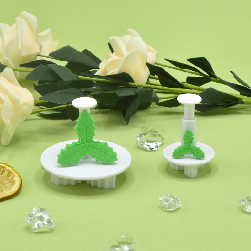 Molde de galleta artificial tipo prensa de hoja de acebo, molde de sellado, herramienta de juego de horneado diy