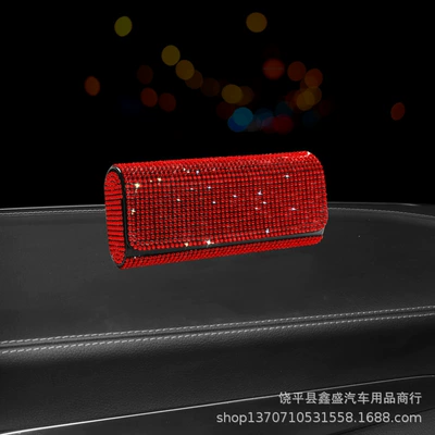 Car Glasses Clip/Bill Clip Sunglasses Storage Box, Full-Diamond Women's - red-diamond