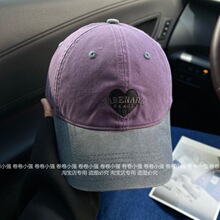 拼色复古爱心刺绣鸭舌帽子女春夏韩版休闲宽檐显脸小软顶棒球帽潮