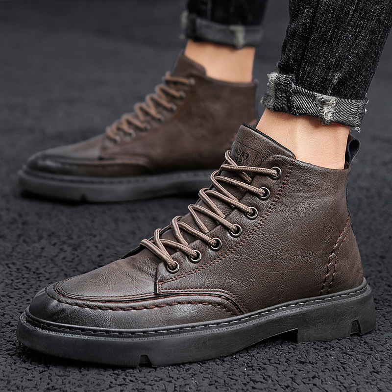 Podzim/zimní boty Martin Ultra Fiber Leather, britský styl, krátké boty, moderní šněrovací pracovní boty,_voghion.com