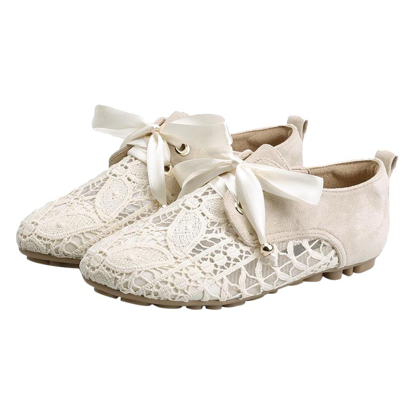 2023 nuevos zapatos de mujer plana encaje-up viejo Beijing malla encaje zapatos de mujer estilo británico zapatos de una sola capa para las mujeres