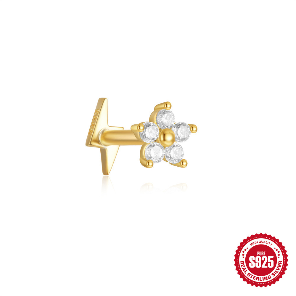 Moda europea y americana todo fósforo s925 plata esterlina tres diamantes borlas de ojo de caballo de doble cara uso de pernos en espiral de cartílago