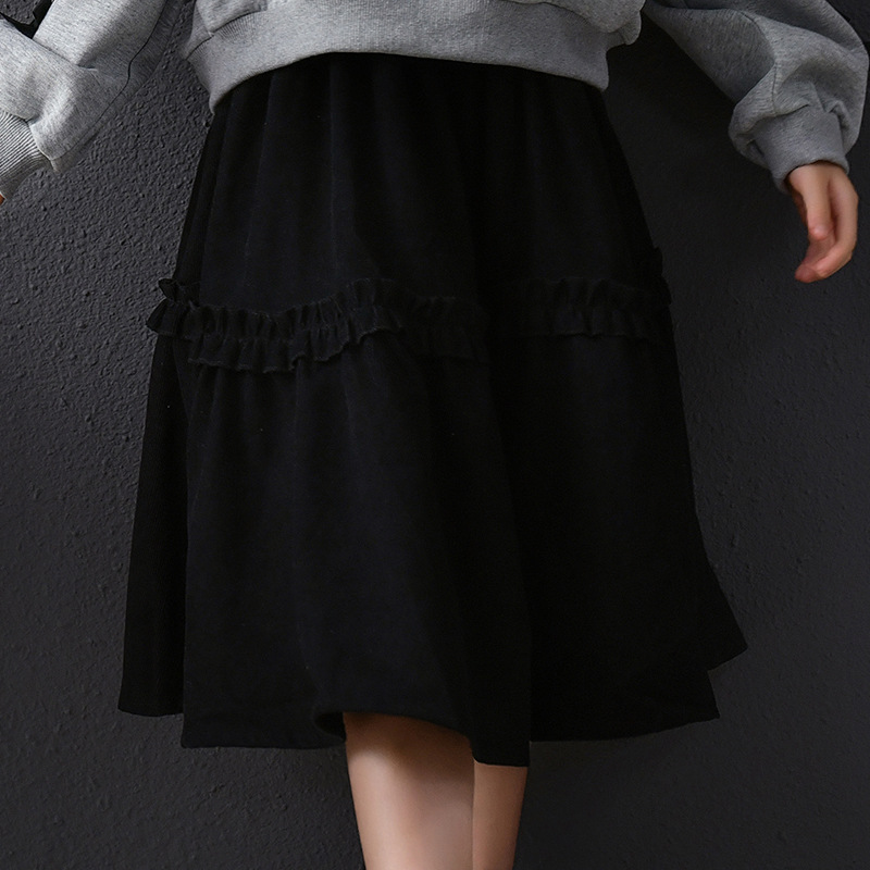 Falda holgada con orejas de madera, falda de media longitud hinchada de cintura alta, manga de pajarita, suéter lindo coreano