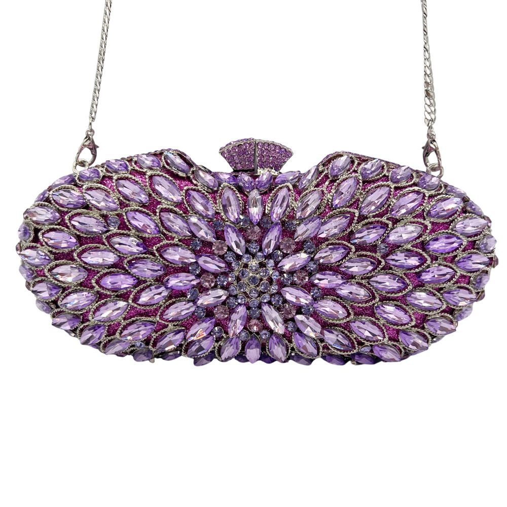 Túi clutch nữ đính kim cương hoa violet dự tiệc — Hoa violet