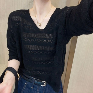 Plus Size Loose Summer New Hollow Knit Top for Women, Slimming and Flattering, Fashionable Versatile Women's Clothing