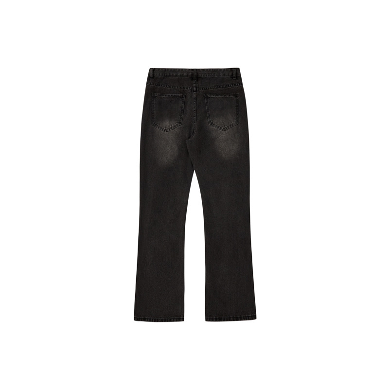 Men's Clothing Black Flared Jeans High Street Y2K Distressed Vintage Washed Clean Fit American Menswear_mkmklike.com