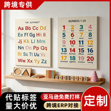 亚马逊学前教育实木挂画 字母表ABC喷绘帆布画芯海报儿童无框画