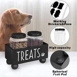 跨境新款木质收纳盒实木狗粮猫粮储存收纳盒宠物零食鱼干收纳盒