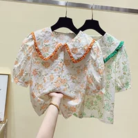 Летняя рубашка с цветочным принтом для девочек, хлопковая рубашка с короткими рукавами, новинка 2025 года, средние и большие детские топы интернет-знаменитостей, свободные и стильные