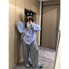 太ったセブンの大きいサイズの女性の春の服装の緩み感の大きい版の日よけのtシャツのアメリカの趣味のプリントの緩みのカジュアルなズボンの潮