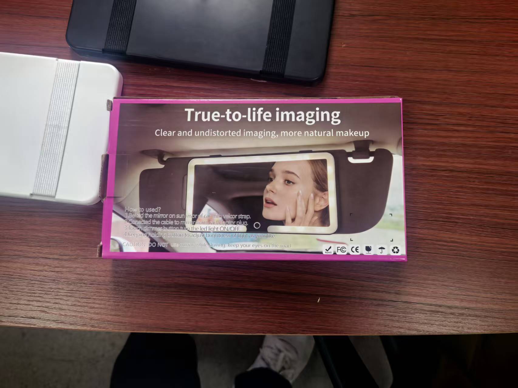 Car Interior Makeup Mirror with Light, High-Definition, Universal Sun Visor, Passenger Car Makeup Mirror, Multi-Functional, Three-Color Light, Gift