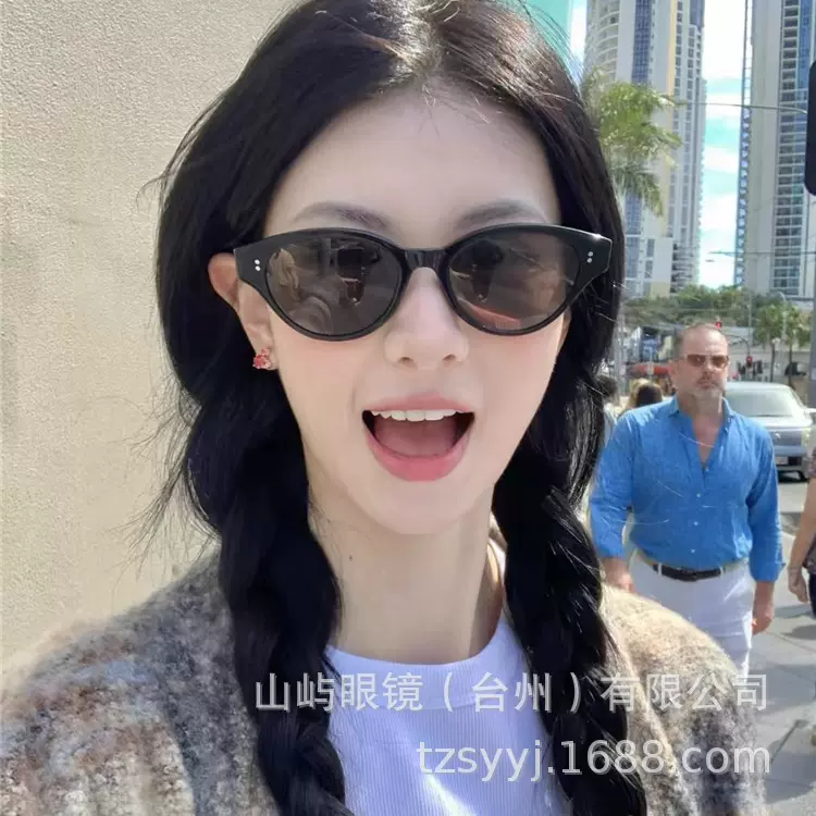 复古黑色墨镜女士猫眼圆脸显瘦高级感TR偏光太阳镜时尚潮流街拍男