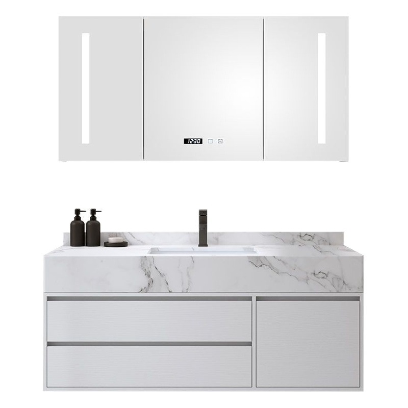 Mueble de baño combinación simple luz moderna de lujo espejo gabinete Nordic baño integrado de roca de lavado de manos lavabo