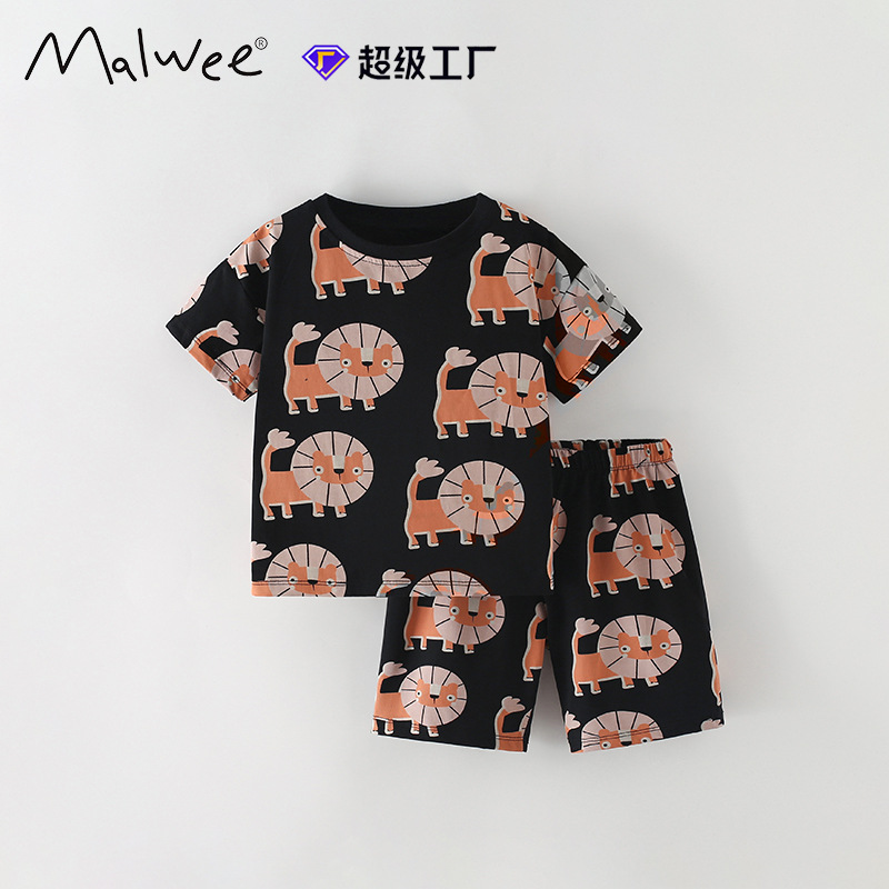 Malwee transfronterizo juegos de niños de dos piezas de verano nuevos niños europeos y estadounidenses camisetas de cuello redondo de manga corta juegos de ropa infantil