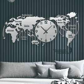 艺钟美创意挂钟镜面世界地图网红装饰客厅家用时尚欧式静音挂墙钟