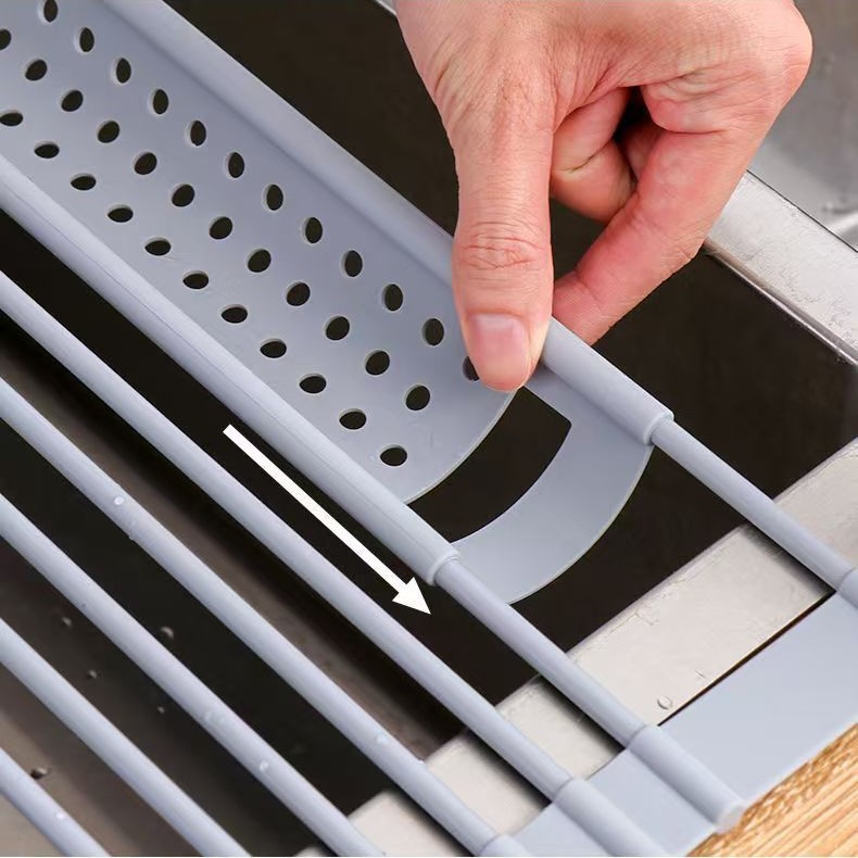 Rack de fregadero de cocina con ranura lateral de silicona plegable drenaje rack para verduras y frutas platos palillos rack sin instalación