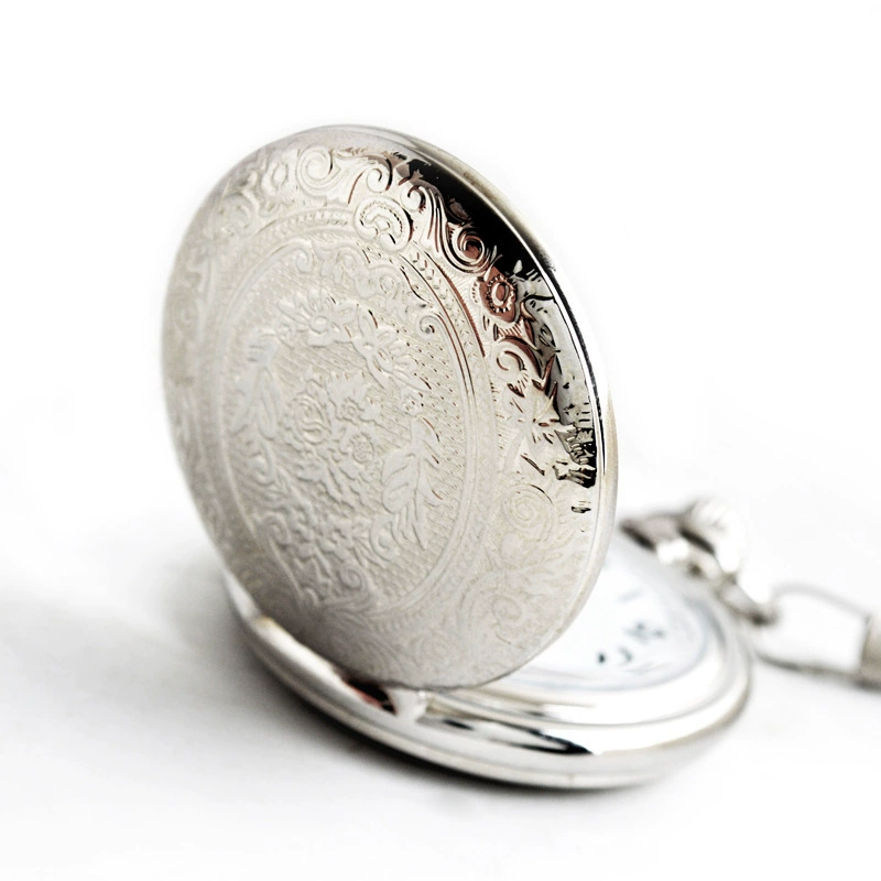 Quartz big silver metal pocket watch for leisure, wholesale