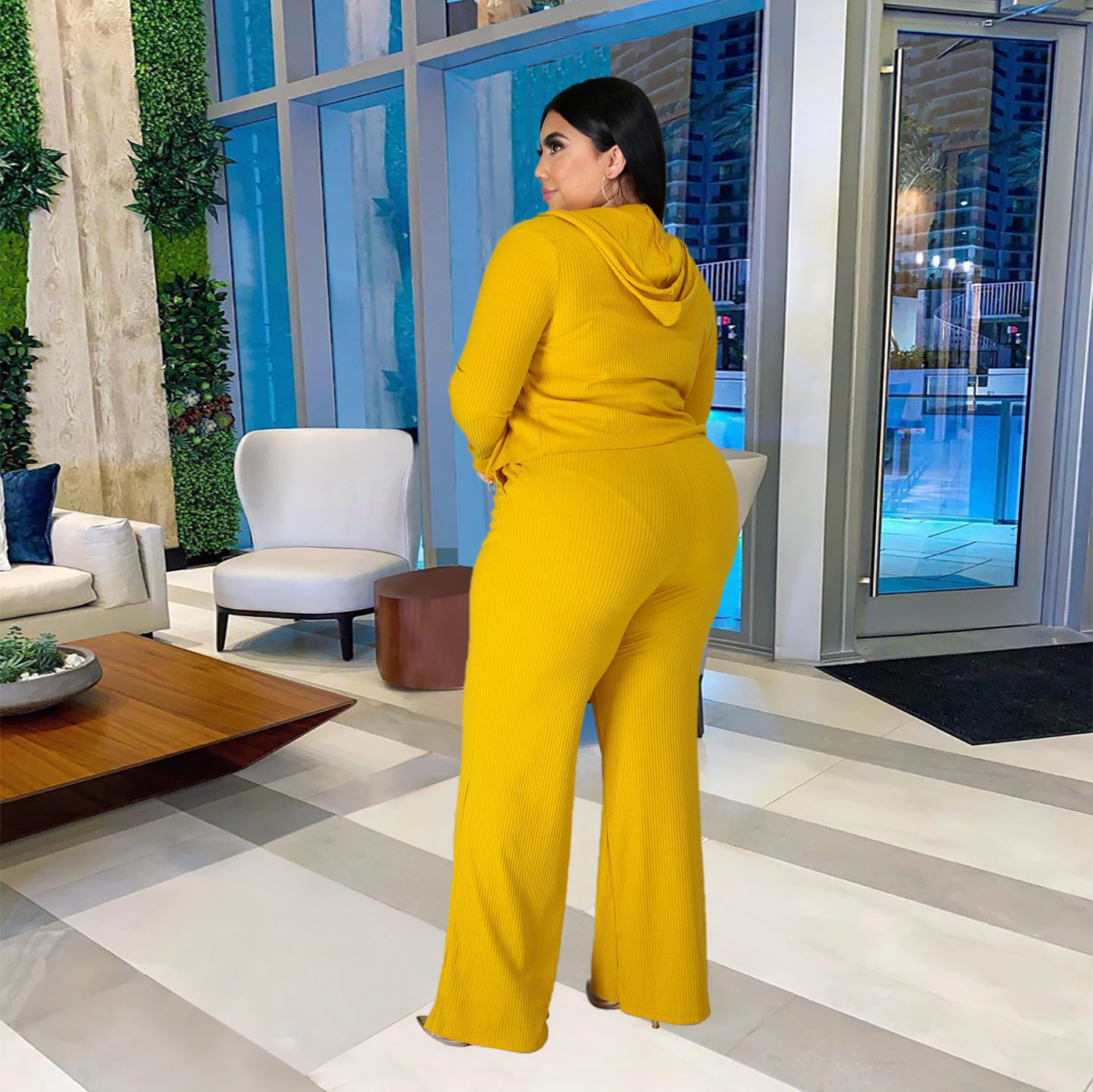 women plus size sweatshirt tube top bell-bottoms three-piece lounge set nihaostyles clothing wholesale NSBMF80103