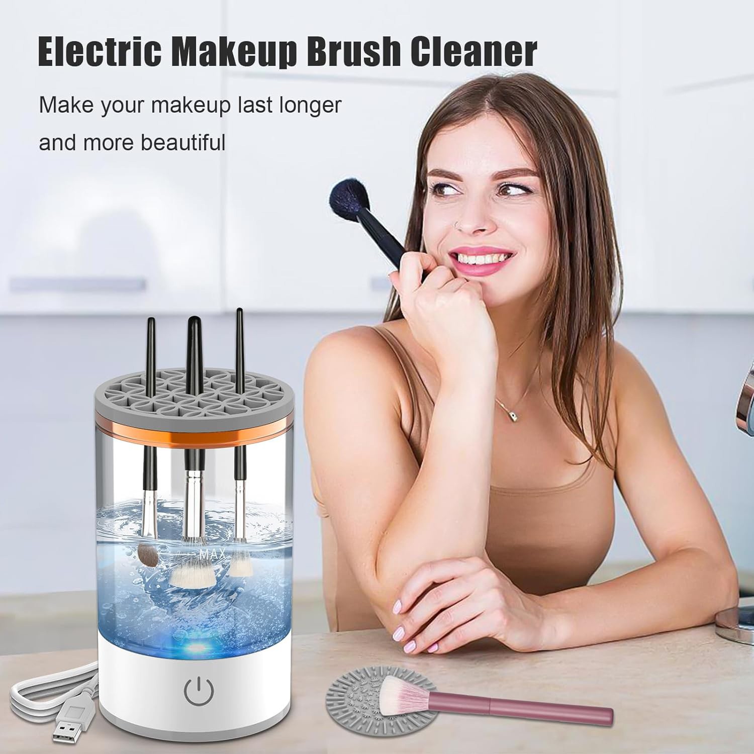 Limpiador automático de brochas de maquillaje, herramienta de secado rápido, cepillo de limpieza eléctrico enchufable para personas que no quieren esfregar.