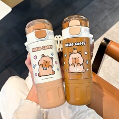 女の子向けの316ステンレス鋼の魔法瓶カップ、見栄えが良くかわいい子供用ストローカップ、学校に通う学生向けの特別なダブルドリンクカップ