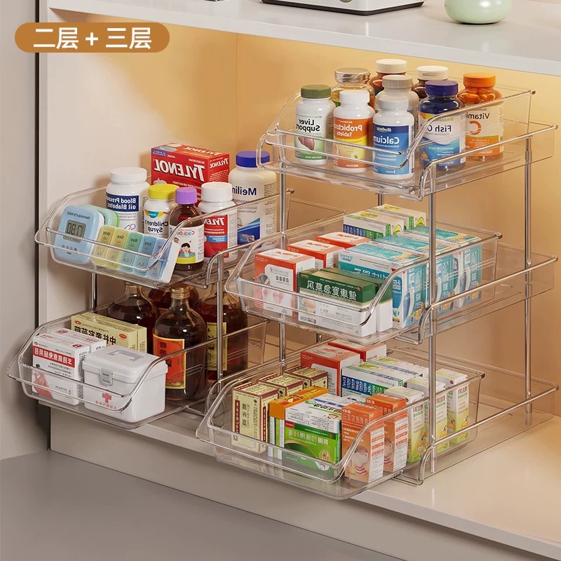 Caja de Almacenamiento de Medicamentos Tipo Cajón de Plástico PET, A prueba de humedad, para Escritorio y Hogar