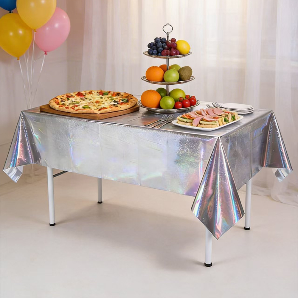 Transfronterizos desechables fantasía color láser tela de mesa fiesta de cumpleaños tela de decoración impermeable tela de mesa de plástico de diseño de vacaciones