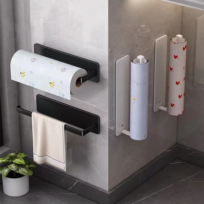 Paper Towel Holder for Kitchen Cabinet without Drilling, Roll Paper Holder, Kitchen Paper Towel and Wrap Storage Rack, Sponge and Cloth Organizer