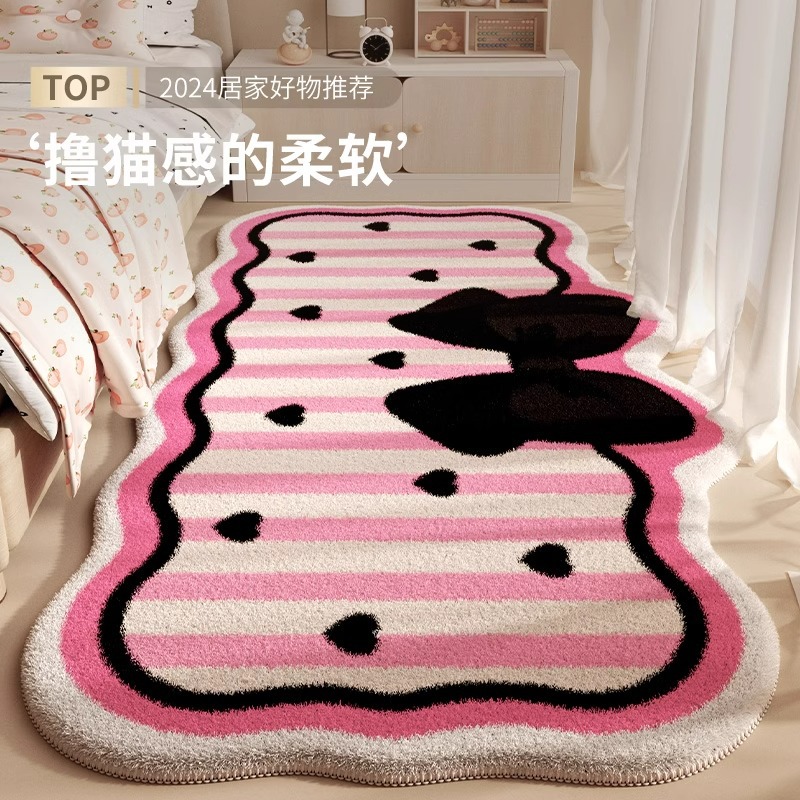 Cartoon imitation cashmere cute bow bedroom bedside rug long mat home office bay window pad carpet drop shipping